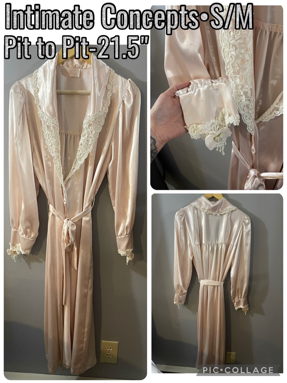 Intimate Concepts Satin Robe in Blush - Lace Trim